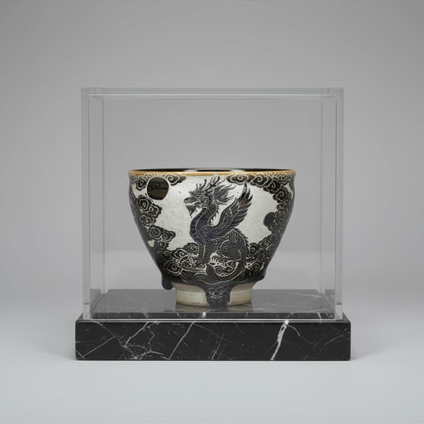 Hand Carved Porcelain Tea Cup Fly Dragon