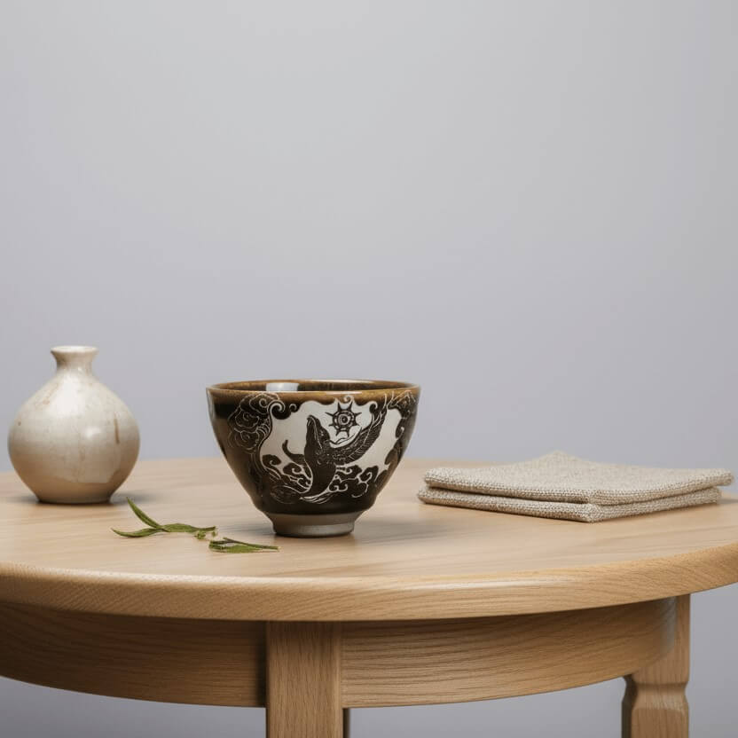 Hand Carved Porcelain Tea Cup Kun Peng