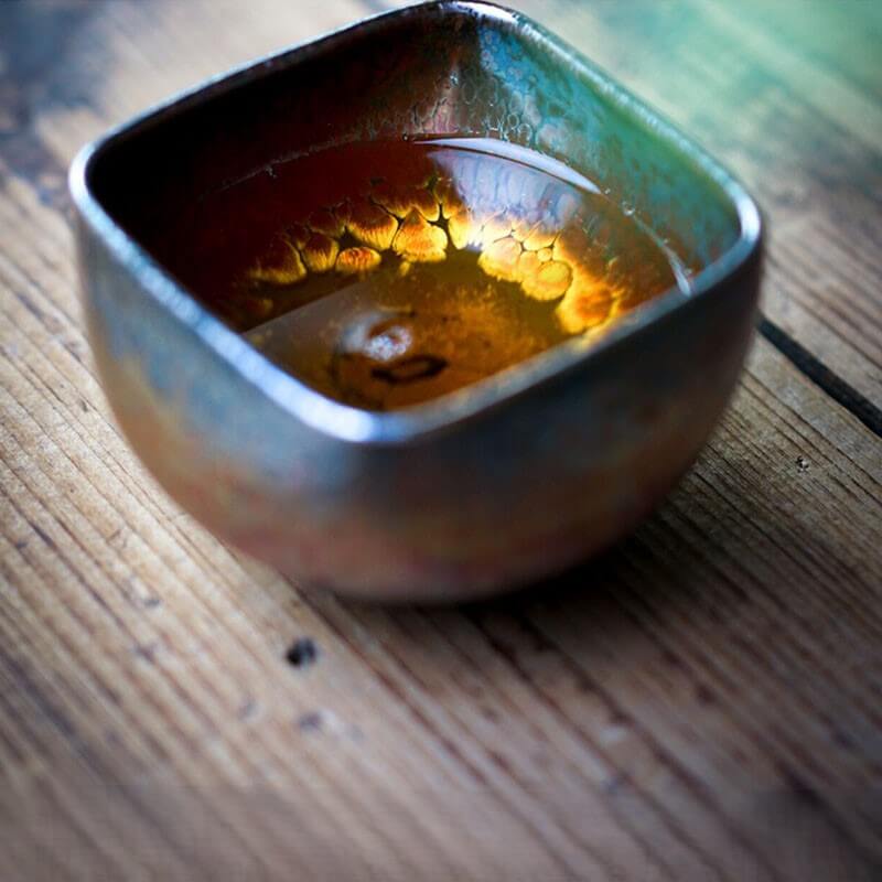 Handmade Square Tenmoku Tea Cup