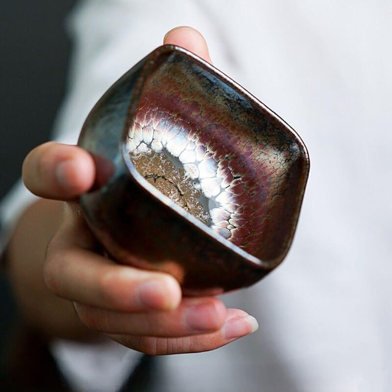 Handmade Square Tenmoku Tea Cup