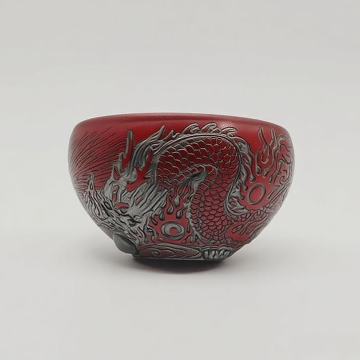 Porcelain Carving Nine-Pearl Red Dragon