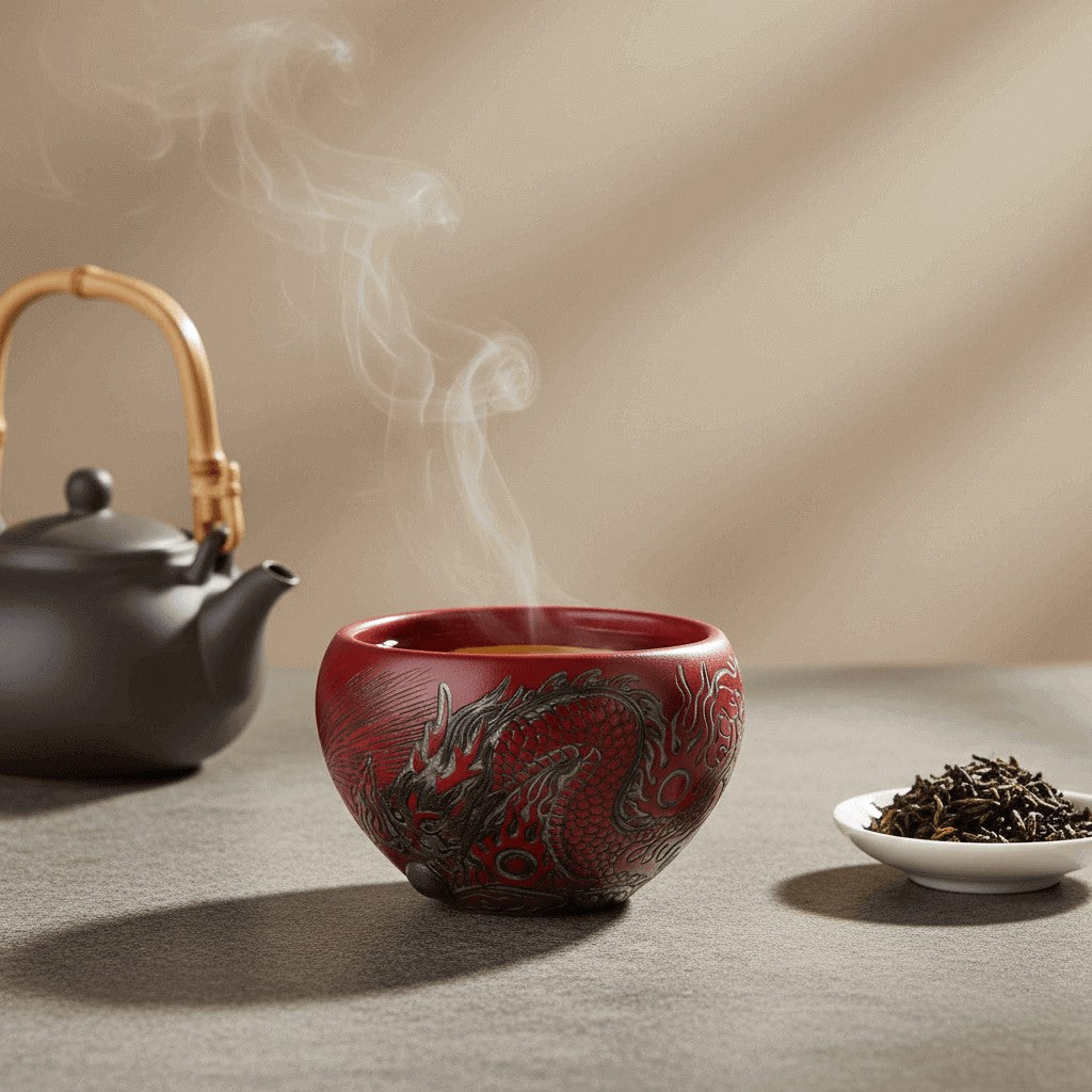 Porcelain Carving Nine Pearl Red Dragon