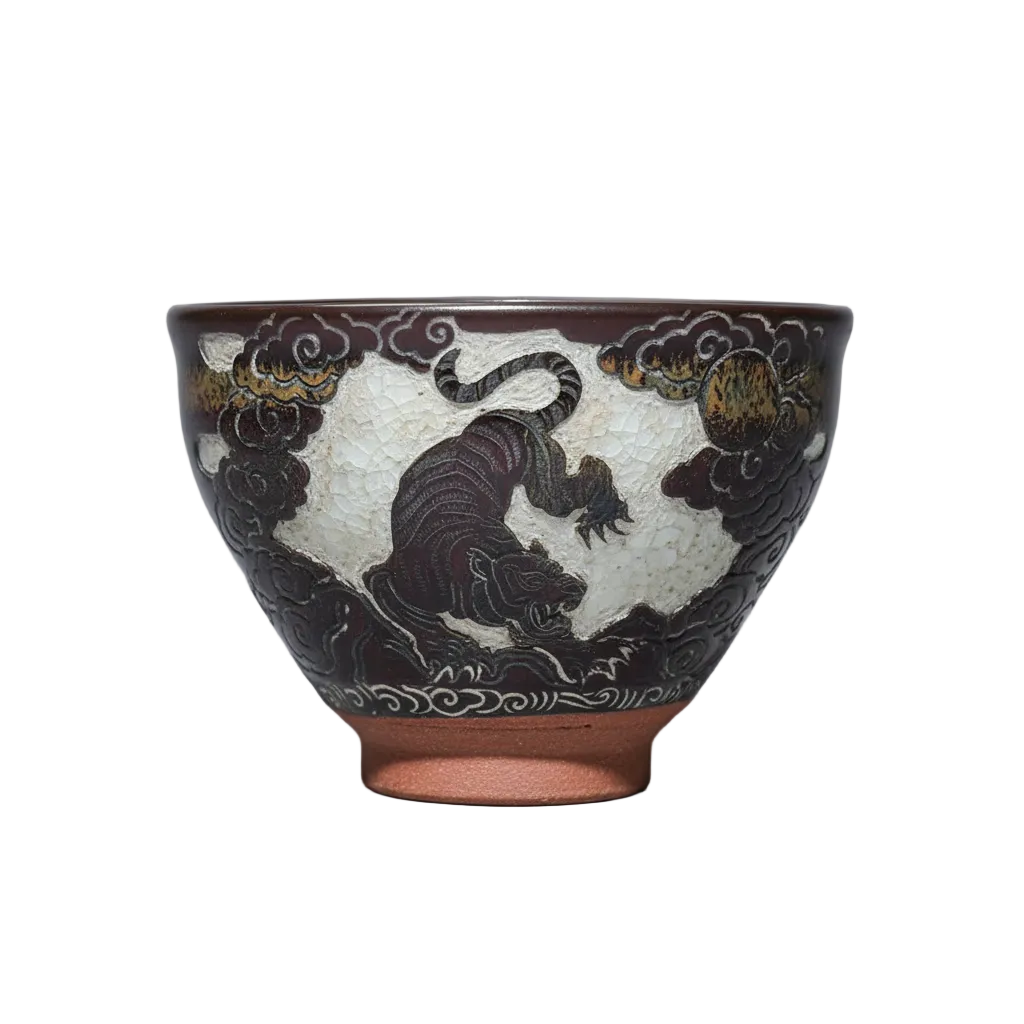 Carving on Porcelain Tea Cup - Tiger
