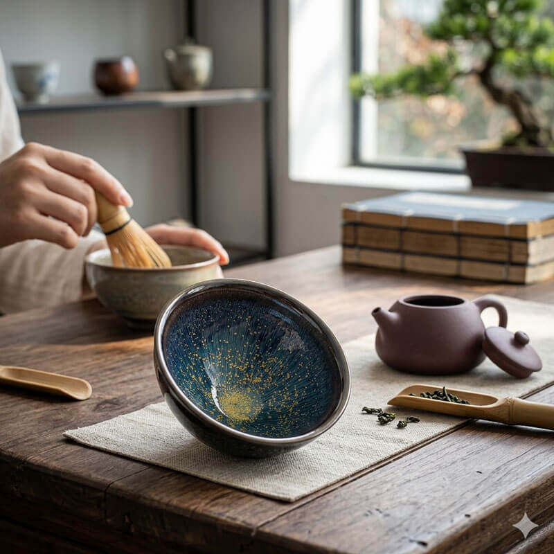 Moonlit Blossom Jian Ware Tenmoku Tea Cup