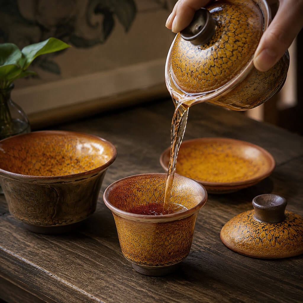 Tenmoku Partridge Gaiwan Tea Set With Saucer – Handmade Jian Zhan