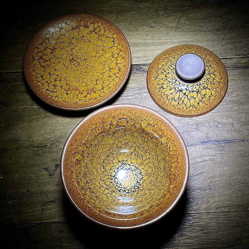 Tenmoku Partridge Gaiwan Tea Set With Saucer – Handmade Jian Zhan
