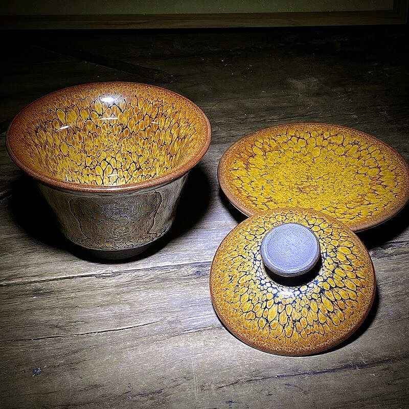 Tenmoku Partridge Gaiwan Tea Set With Saucer – Handmade Jian Zhan