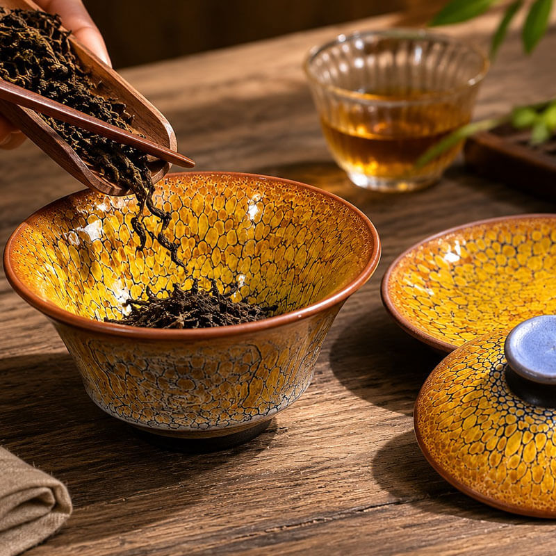 Tenmoku Partridge Gaiwan Tea Set With Saucer