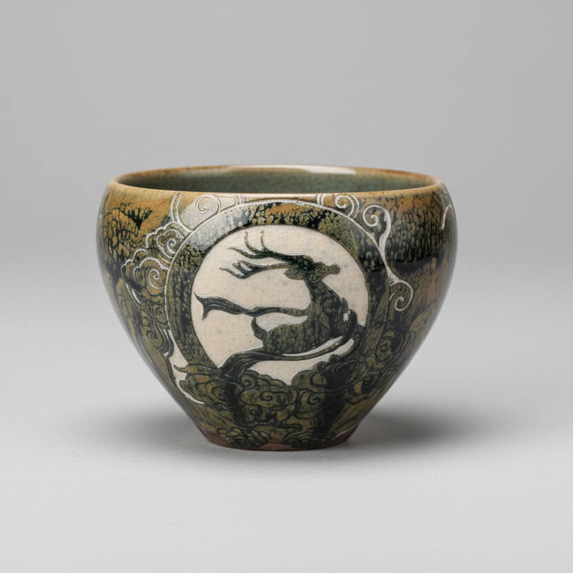 Hand-carved Porcelain Tea Cup - Auspicious Deer in Flight