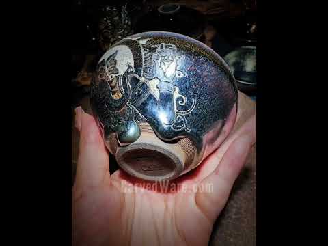 Carved Porcelain Tea Bowl - Elephant