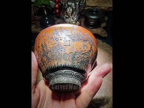 Hand Carved Ceramic Decorative Bowl Village Life