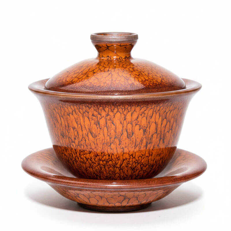Red Partridge Jian Ware Tenmoku Gaiwan Tea Set