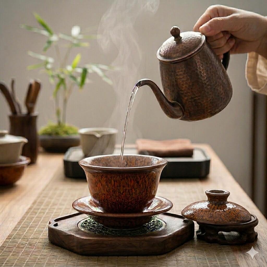 Red Partridge Jian Ware Tenmoku Gaiwan Tea Set