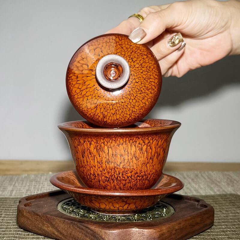 Red Partridge Jian Ware Tenmoku Gaiwan Tea Set