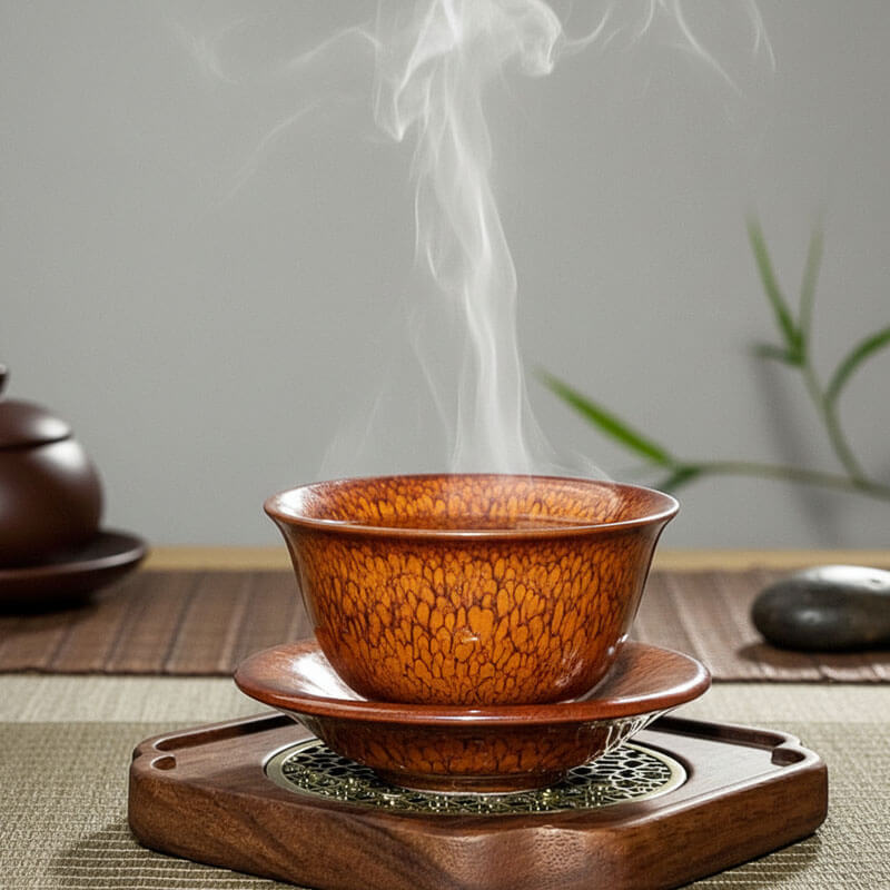 Red Partridge Jian Ware Tenmoku Gaiwan Tea Set