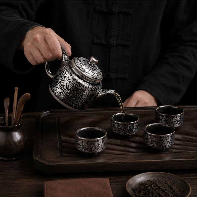 Handmade Tenmoku Oil Spot Dezhong Teapot